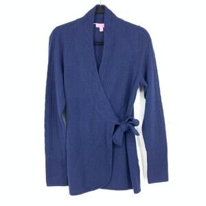 Lilly Pulitzer Wrap Front Cashmere Cardigan Sweater Womens Size Large Navy Blue